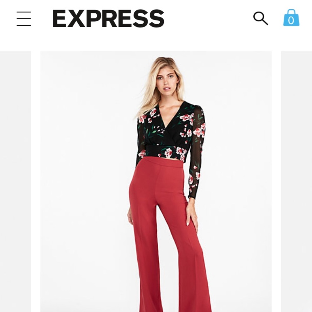 Express Backless Long Sleeved Floral Crop Top